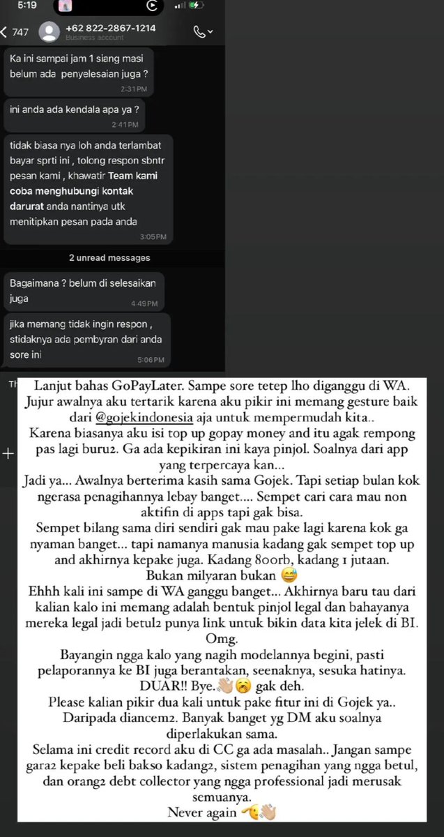 999o7i's tweet photo. GO-PAY later ternyata nagihnya ampe ancem di whatsapp https://t.co/xC73OFhVq8