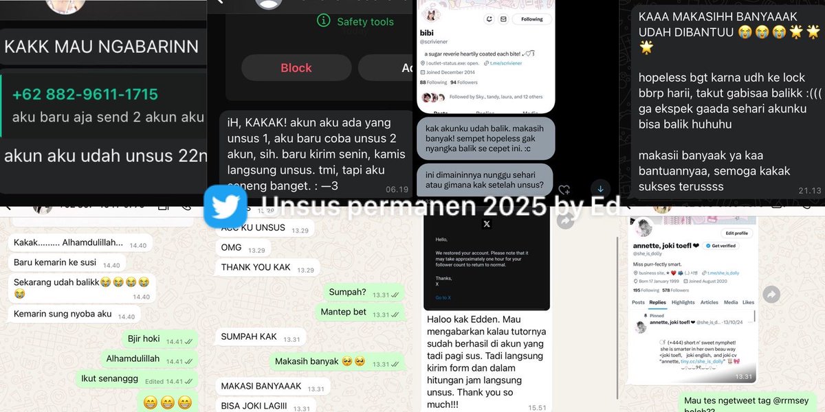 neoveast's tweet image. open service/ jasa benerin :
— unsus all case
— unlock umur
— unlock invalid email
— unlock bypass CONFIRM CODE (WAJIB TAU BENTUK : usn, pw, email, nomer; gaada akses ke email/no gapapa)
khusus unlock dijamin berhasil.

FASTRESPON WA : s.id/eddenw

#zonauang