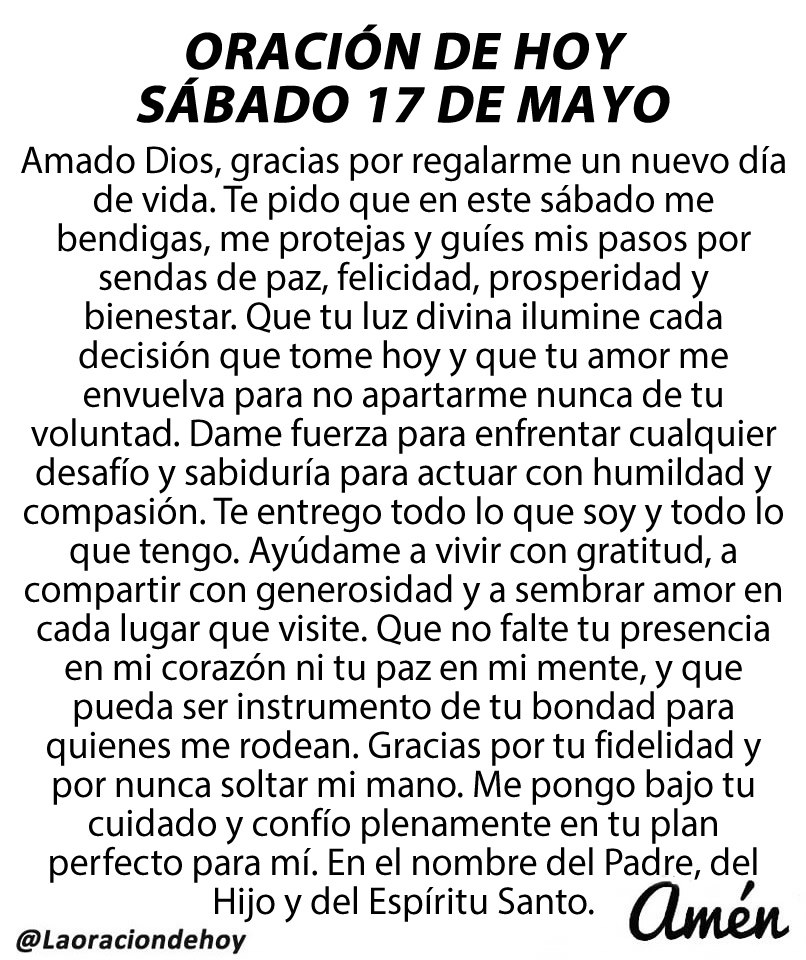 Oración diaria para hoy sábado 17 de mayo de 2025.