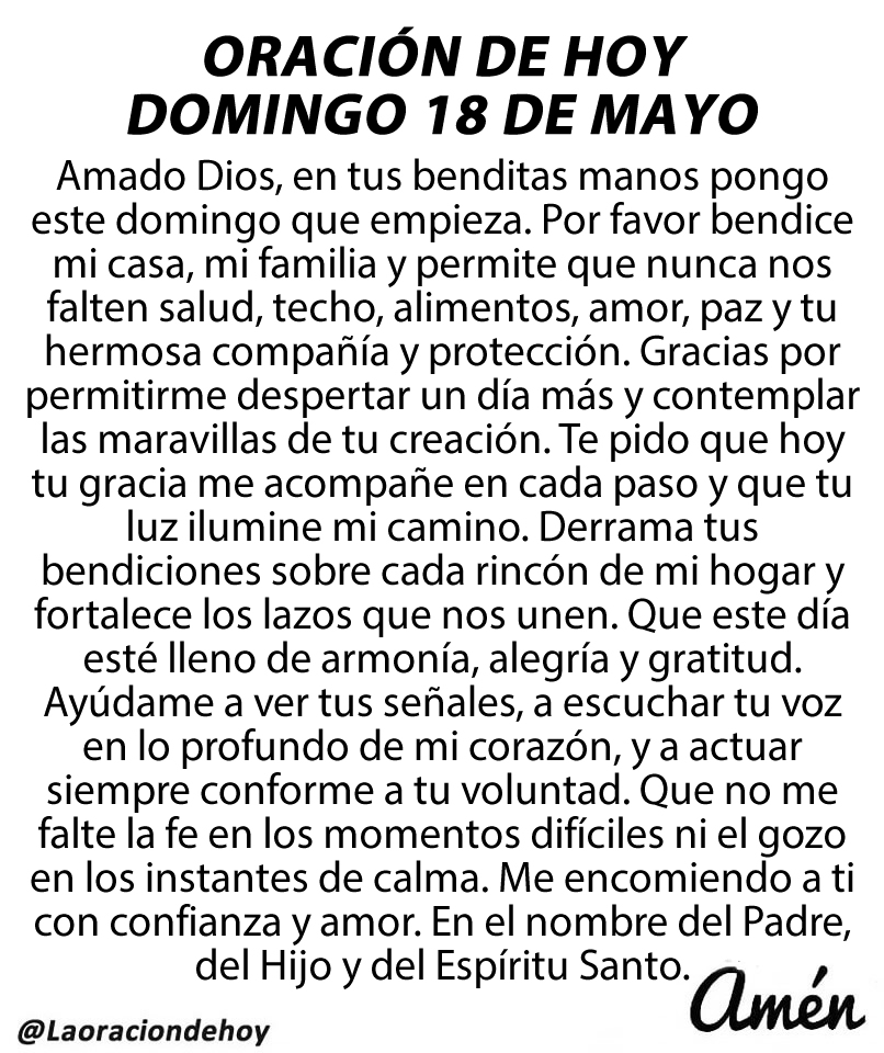 Oración diaria para hoy domingo 18 de mayo de 2025.