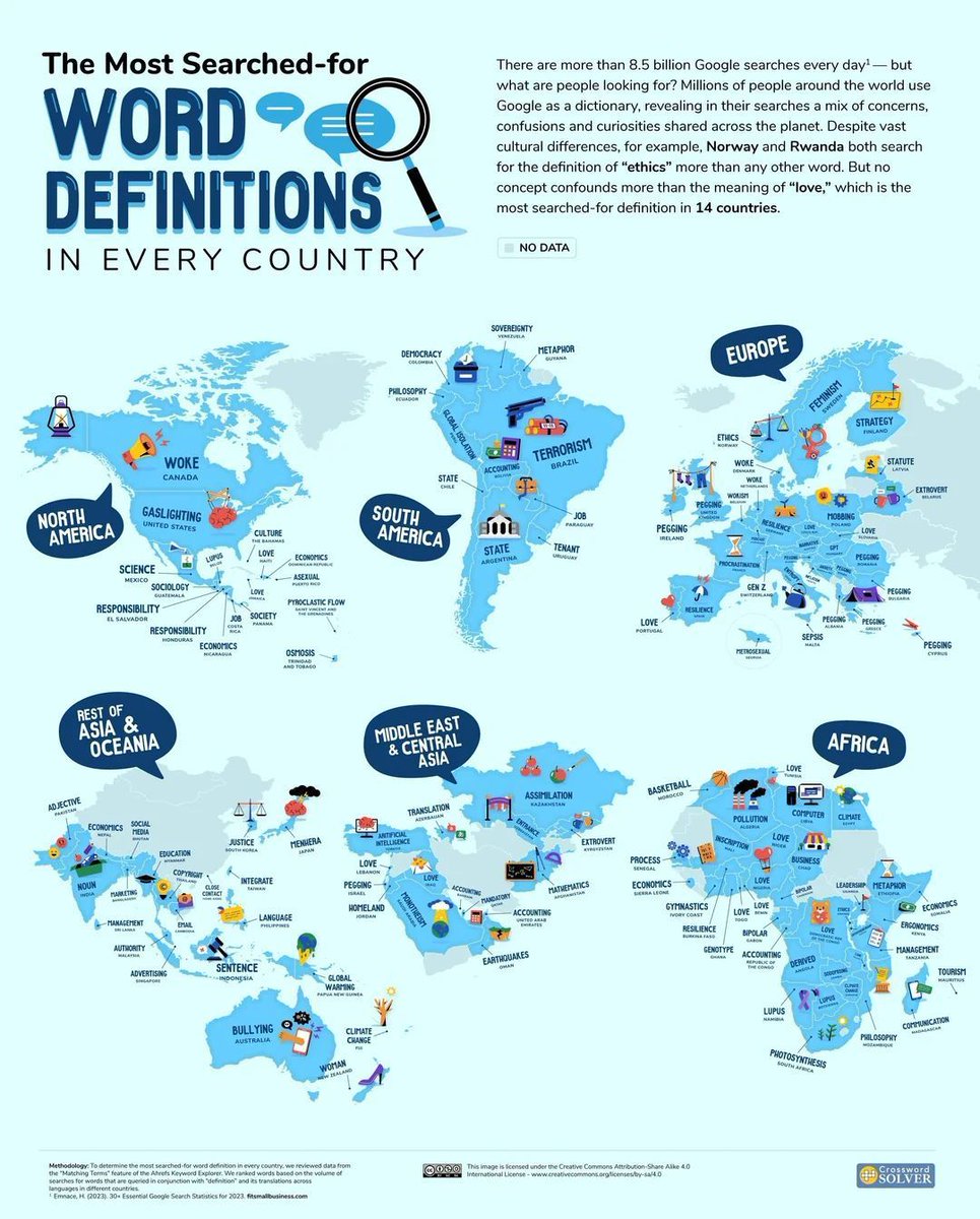 The most researched words by country