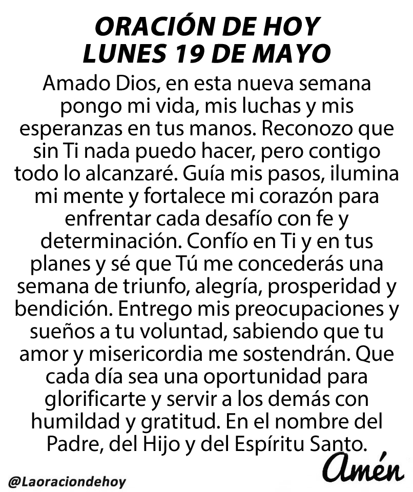 Oración diaria para hoy lunes 19 de mayo de 2025.