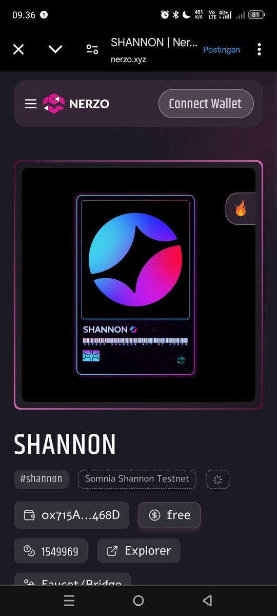<a href="/Somnia_Network/">Somnia</a> push tx day 2
Mint NFT di Somnia – Nerzo Mint! 
Open : nerzo.xyz/shannon
completed task sosial (opsional: Nerzo Passport, 10 POL.
Mint NFT free,

Potensial:
Airdrop 10M $NERZO Tokens!