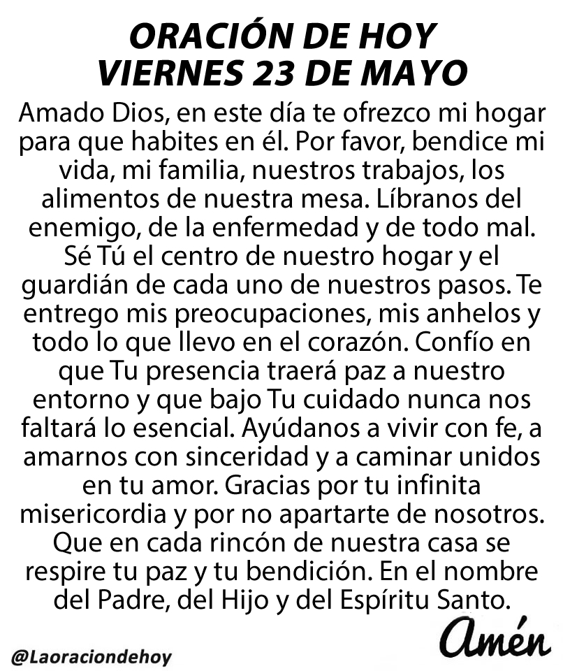 Oración diaria para hoy viernes 23 de mayo de 2025.