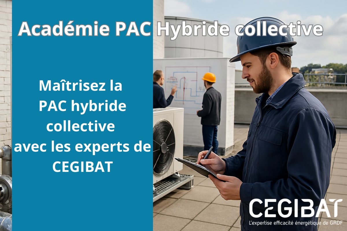 Vous travaillez sur la #PACHybride collective ? Besoin de monter en compétences ? 🎓Participez à l’Académie CEGIBAT : 2 jours en présentiel avec nos experts + fabricants pour tout comprendre.
👉cas concrets, REX, conseils techniques. Infos &amp;Inscriptions : bit.ly/3GGooom