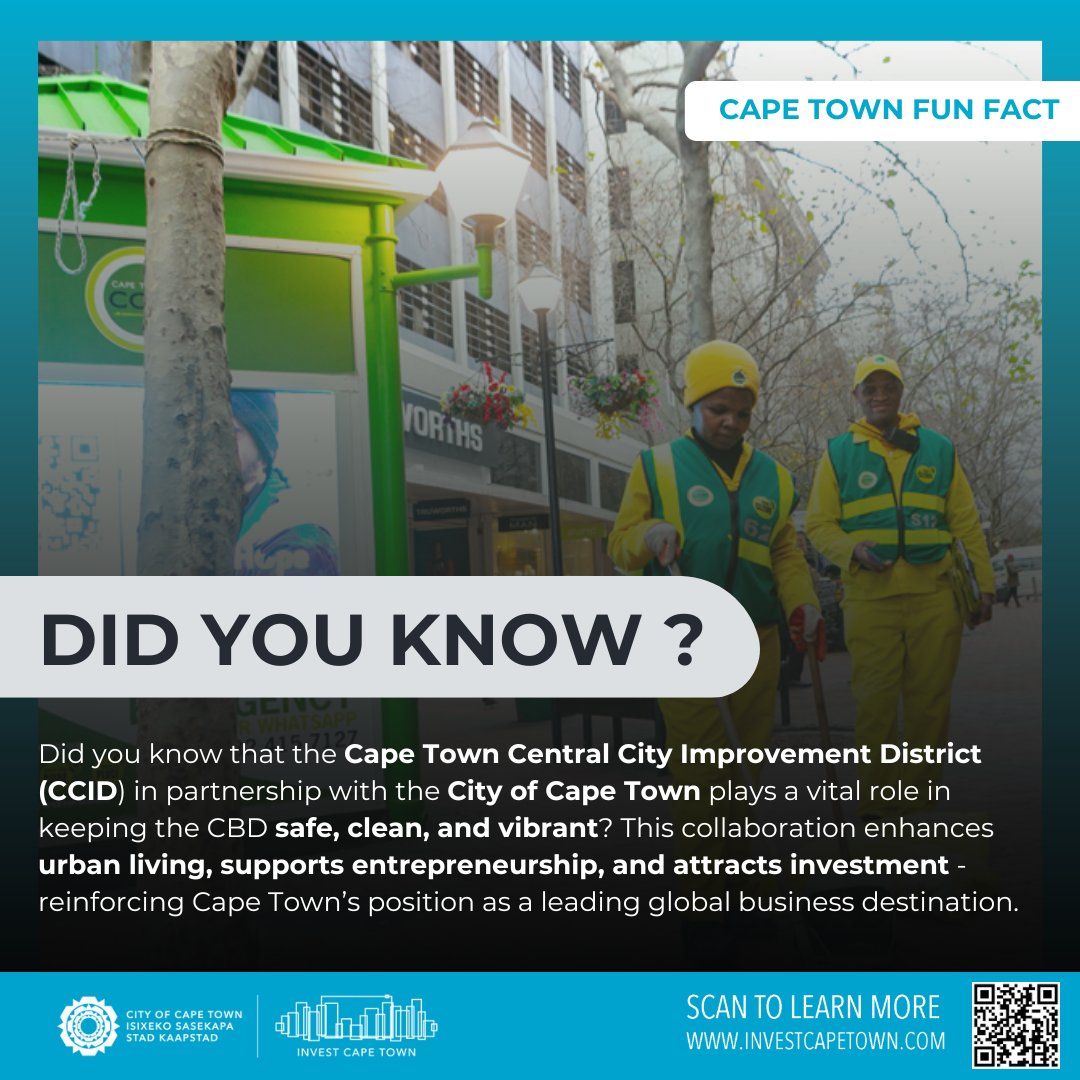 Invest Cape Town (@investcapetown) on Twitter photo Did you know?
The Cape Town CBD is being transformed into a safe, clean & vibrant hubโจ- thanks to the <a href="/CapeTownCCID/">capetownccid</a> & the <a href="/CityofCT/">City of Cape Town</a>.
๐ Safe & welcoming
๐งน Spotless streets
๐ Global investment magnet
Cape Town means business! ๐ผ
#CapeTownCBD #InvestCapeTown Did you know?
The Cape Town CBD is being transformed into a safe, clean & vibrant hubโจ- thanks to the <a href="/CapeTownCCID/">capetownccid</a> & the <a href="/CityofCT/">City of Cape Town</a>.
๐ Safe & welcoming
๐งน Spotless streets
๐ Global investment magnet
Cape Town means business! ๐ผ
#CapeTownCBD #InvestCapeTown