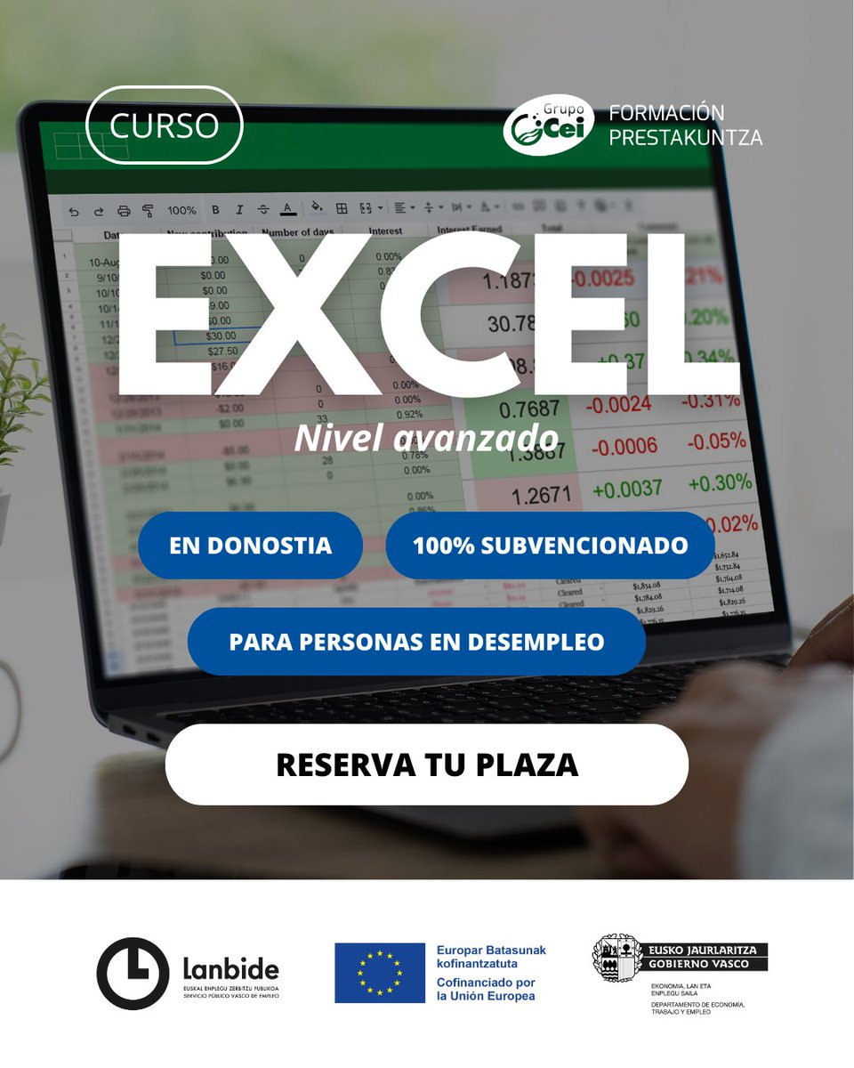 GrupoCei's tweet image. 🥷 Domina Excel como un ninja de los datos con este curso gratuito.
📅 Fechas: 12/05/2025 al 12/06/2025
⏰ Horario: Lunes a jueves de 18:00 a 20:00
📌 Lugar: C/Zubieta 54, bajo, Donostia
📝 Más info: ceiformacion.net/cursos/curso/3…
#cursogratuito #cursoparadesempleados #cursoexcel
