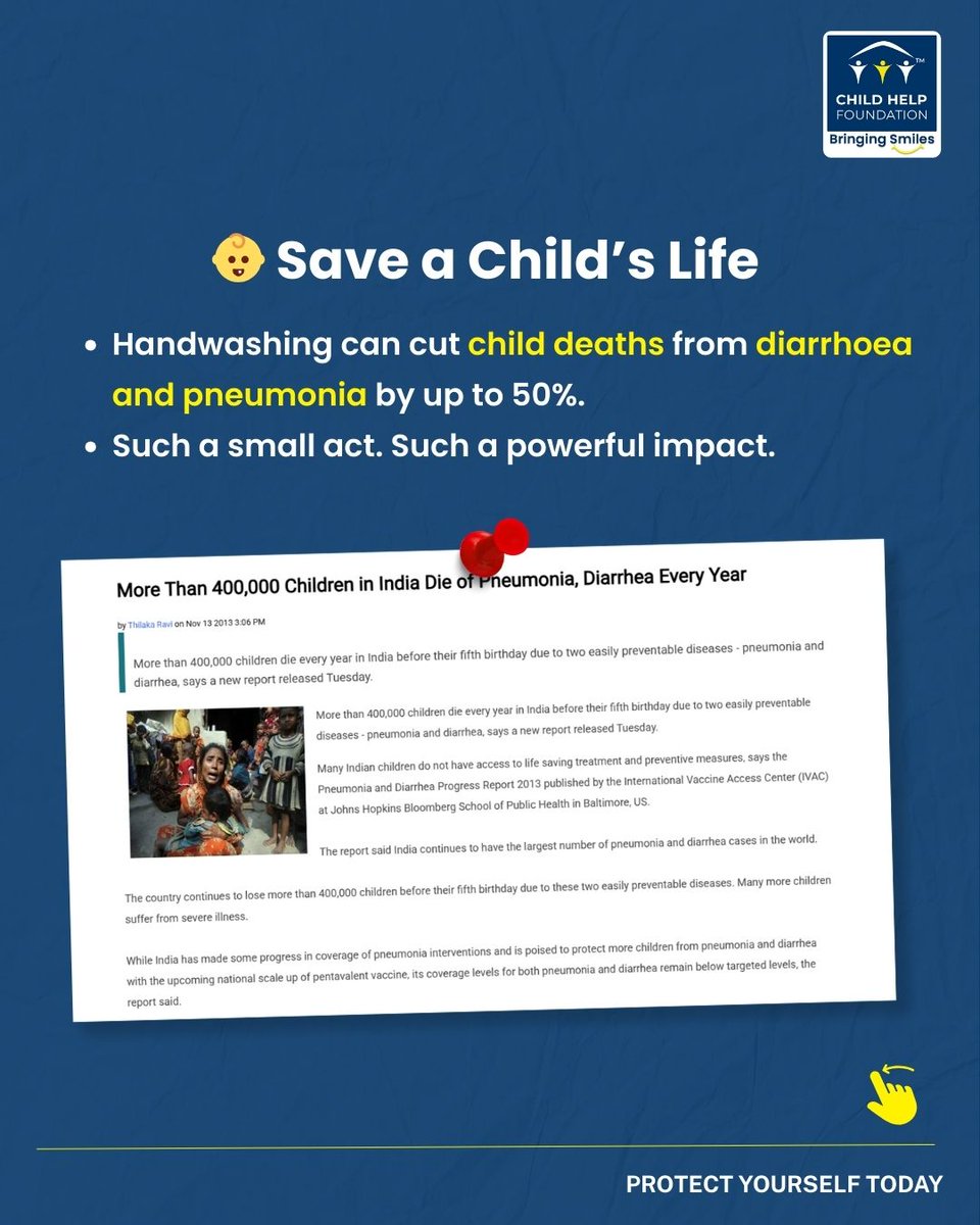 Childhelpindia's tweet image. Clean hands, healthy world! 🌍🧼
.
This #WorldHandHygieneDay, let’s remember that simple habits save lives—wash your hands and spread awareness, not germs! 🙌✨
.
.
.
#childhelpfoundation #HandWashingAwareness #HandHygieneMatters