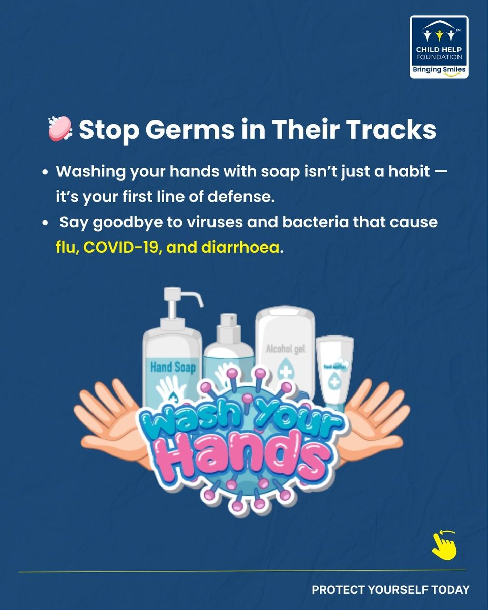 Childhelpindia's tweet image. Clean hands, healthy world! 🌍🧼
.
This #WorldHandHygieneDay, let’s remember that simple habits save lives—wash your hands and spread awareness, not germs! 🙌✨
.
.
.
#childhelpfoundation #HandWashingAwareness #HandHygieneMatters