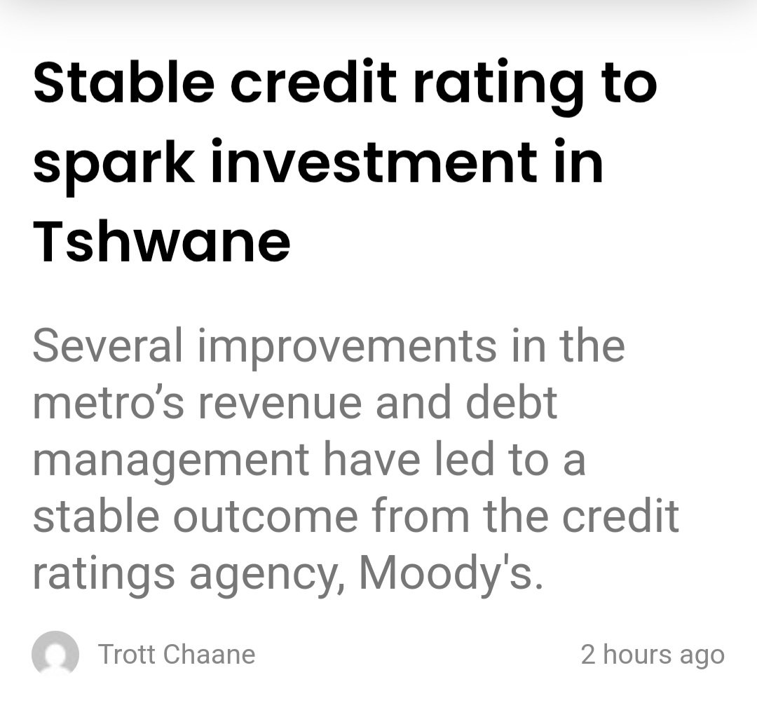 nasiphim's tweet image. Tshwane, don't give up on us! The city will be reclaimed, one by one 🙏. GCR Ratings grades City from NEGATIVE to POSITIVE! Moody's Ratings rates Tshwane stable. National Treasury says the draft fully funded budget is credible and sustainable - all within 6 months. @CityTshwane