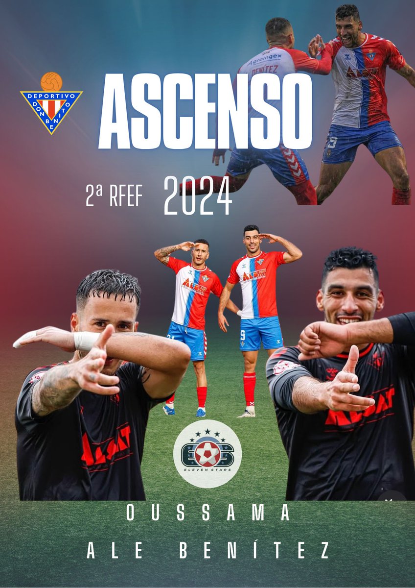 Eleven Stars (@elevenstars_es) on Twitter photo La hoja más nostálgica del calendario 📆. Hoy se cumple un año del último ascenso del <a href="/CDDonBenito_/">CD Don Benito</a> a la #SegundaRFEF ⚽️. El 5 de mayo de 2024, <a href="/Osama_chit9/">Osama Chit</a>, que sumó 1⃣5⃣ goles, y <a href="/alemabe88/">Ale Benítez⚽🇮🇨</a> conseguían asaltar la antigua #SegundaDivisiónB tras ganar a domicilio al <a href="/cfjaraiz/">Club de Fútbol Jaraíz.</a> 🔝 La hoja más nostálgica del calendario 📆. Hoy se cumple un año del último ascenso del <a href="/CDDonBenito_/">CD Don Benito</a> a la #SegundaRFEF ⚽️. El 5 de mayo de 2024, <a href="/Osama_chit9/">Osama Chit</a>, que sumó 1⃣5⃣ goles, y <a href="/alemabe88/">Ale Benítez⚽🇮🇨</a> conseguían asaltar la antigua #SegundaDivisiónB tras ganar a domicilio al <a href="/cfjaraiz/">Club de Fútbol Jaraíz.</a> 🔝