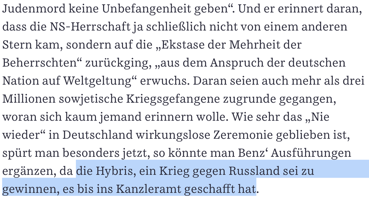 berthoppe's tweet photo. In der @SZ bespricht @schoeppcito u.a. den Rückblick von Wolfgang Benz auf die deutsche #Erinnerungskultur - und schafft es, die Kritik am ritualisierten Gedenken gleichzeitig zu referieren wie performativ zu belegen: Für Schoepp ist schon der Gedanken, #Russland militärisch
1/2 https://t.co/dSSnCgPUKW