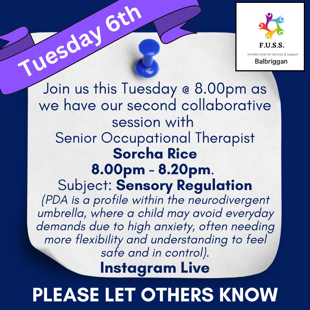As a reminder, our second live Instagram session with Sorcha Rice, is this Tuesday, May 6th, starting 8.00pm.
#collaboration #fussbalbriggan #neurodivergent #disability #disabilityawareness #autism #adhd #parents #educators #SLT #Teaching #Children #Family