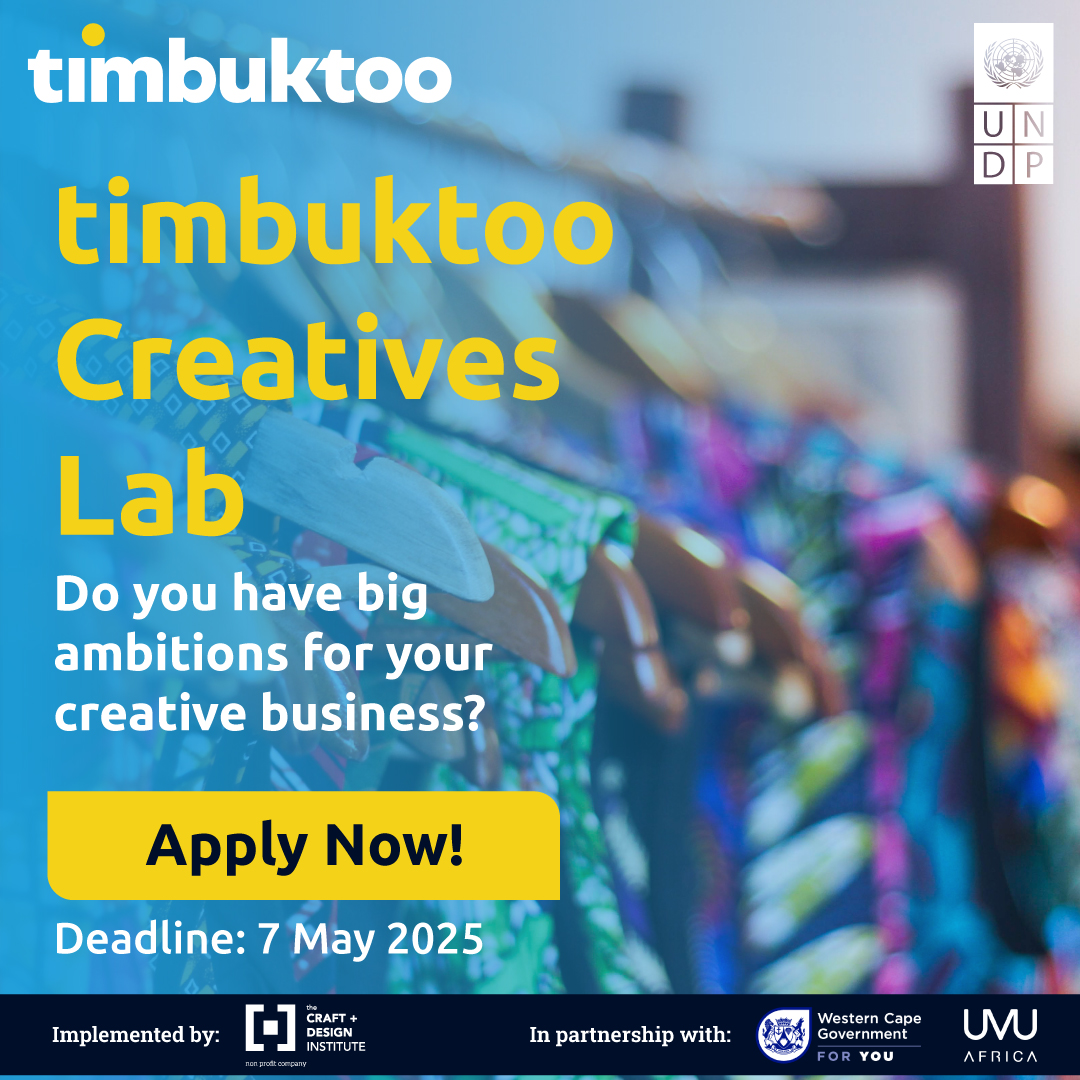 UNDP South Africa (@undpsouthafrica) on Twitter photo Africa’s designers, your creativity deserves scale.
From fashion to interiors, bring your boldest ideas to life with the <a href="/UNDP/">UN Development</a>'s <a href="/timbuktooafrica/">timbuktooAfrica</a> creativity Lab.
Get funding, mentorship & market access to grow your impact.
Learn more & Apply: shorturl.at/JV5Aj Africa’s designers, your creativity deserves scale.
From fashion to interiors, bring your boldest ideas to life with the <a href="/UNDP/">UN Development</a>'s <a href="/timbuktooafrica/">timbuktooAfrica</a> creativity Lab.
Get funding, mentorship & market access to grow your impact.
Learn more & Apply: shorturl.at/JV5Aj