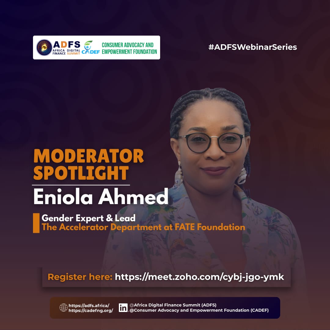 adfs_summit's tweet image. Meet Eniola Ahmed — gender expert &amp;amp; inclusive leadership advocate with 18+ years of impact. She leads FATE Foundation’s Transformers Program, driving 10K+ decent jobs &amp;amp; empowering 6K+ women across Africa.  

🎙️Join her at our webinar: 8 May  
 meet.zoho.com/cybj-jgo-ymk  

#ADFS