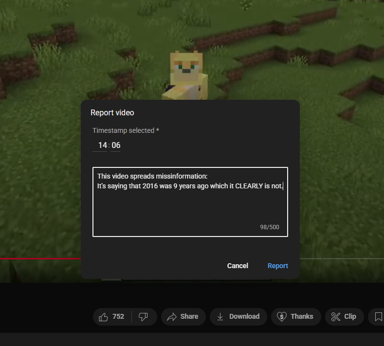 Reporting <a href="/ibxtoycat/">Andrew (Toycat)</a>'s video for missinformation