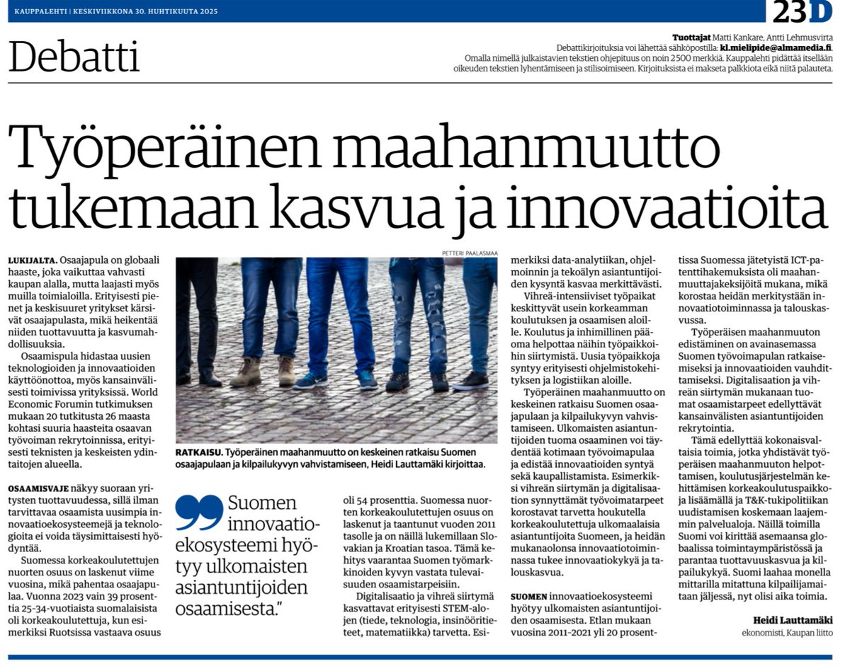 Kirjoitin Kauppalehden debattiin työperäisen maahanmuuton tärkeydestä

kauppalehti.fi/uutiset/tyoper…