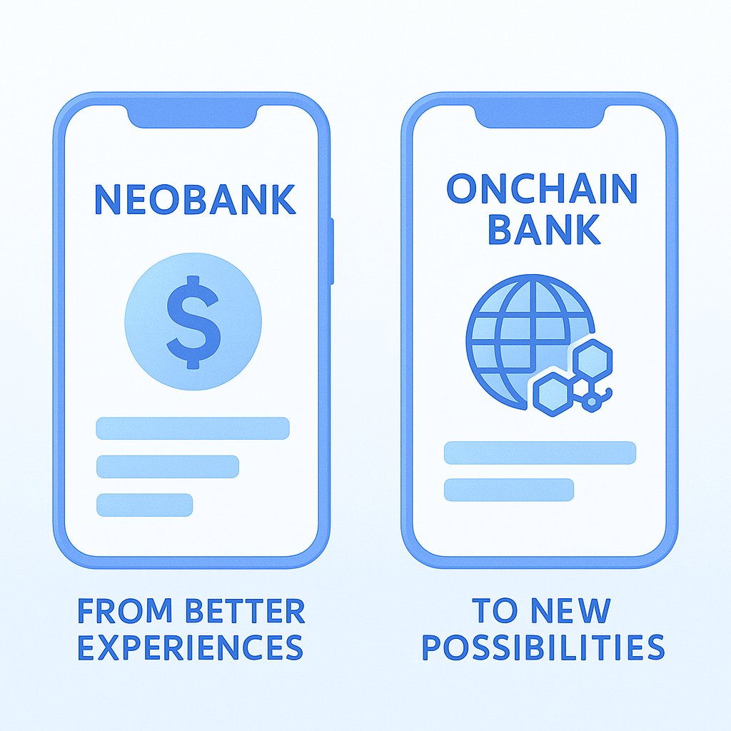 “How are you different from traditional neobanks?”

It’s one of the questions we get asked the most.

The short version?

→Traditional neobanks made banking mobile-first with sleek UX.

→Onchain banking redefines what your bank can actually do for you.