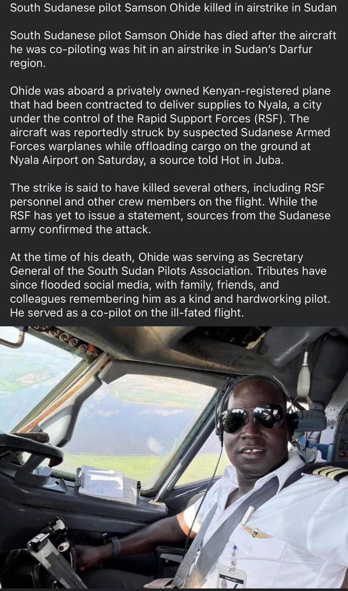 kenyanaviator's tweet photo. @casusbellii @wuontana @fabsenbln I confirm the capt. was Kenyan and F.O was from South Sudan. Pages on FB have issued condolences to the FO who was widely known to fly a B727 with a registration "AVIONS" which is used by the South Sudanese govt for military purposes. Not sure if this is the 727 that was hit. https://t.co/I8iWpDyhwo