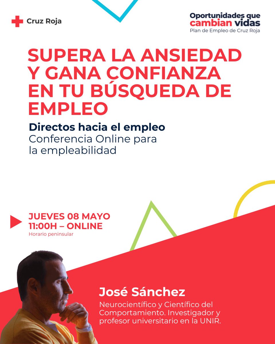 ¿La ansiedad te frena en tu búsqueda de empleo? Este jueves en #DirectosHaciaElEmpleo, José Sánchez nos dará herramientas para recuperar la confianza y avanzar sin bloqueo. 🗓️ 8 de mayo – 11:00 h 📷bit.ly/Directos_T11 📷 Online y gratuito