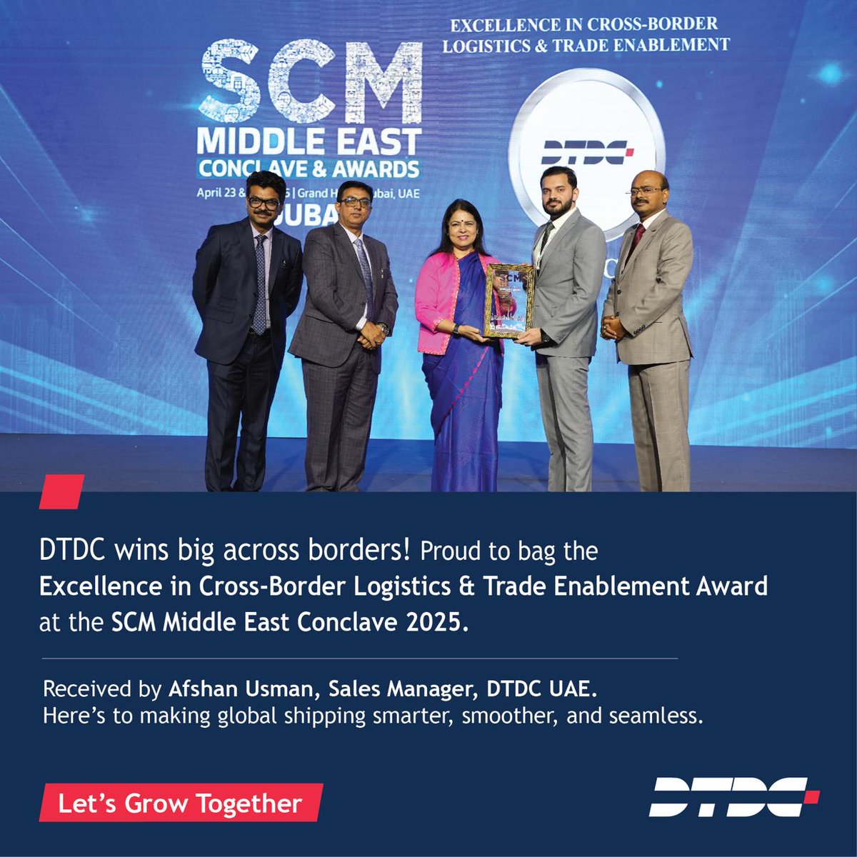 We’re thrilled to share that DTDC Express Limited has won the Excellence in Cross-Border Logistics &amp; Trade Enablement Award at the prestigious SCM Middle East Conclave &amp; Awards 2025 held in Dubai (organized by Logistics Shakti) 

This award recognizes our focus on simplifying
