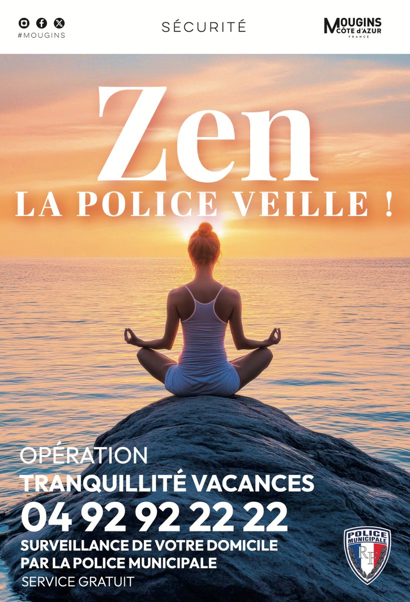 😎 Vous partez pendant les ponts de mai ?
Nous veillons sur votre foyer à #Mougins !
Pensez à vous inscrire au dispositif Tranquillité vacances 😊 afin de prévenir nos policiers municipaux de votre absence 👮‍♂️
🏡 Des patrouilles seront effectuées, de jour comme de nuit, 7/7J