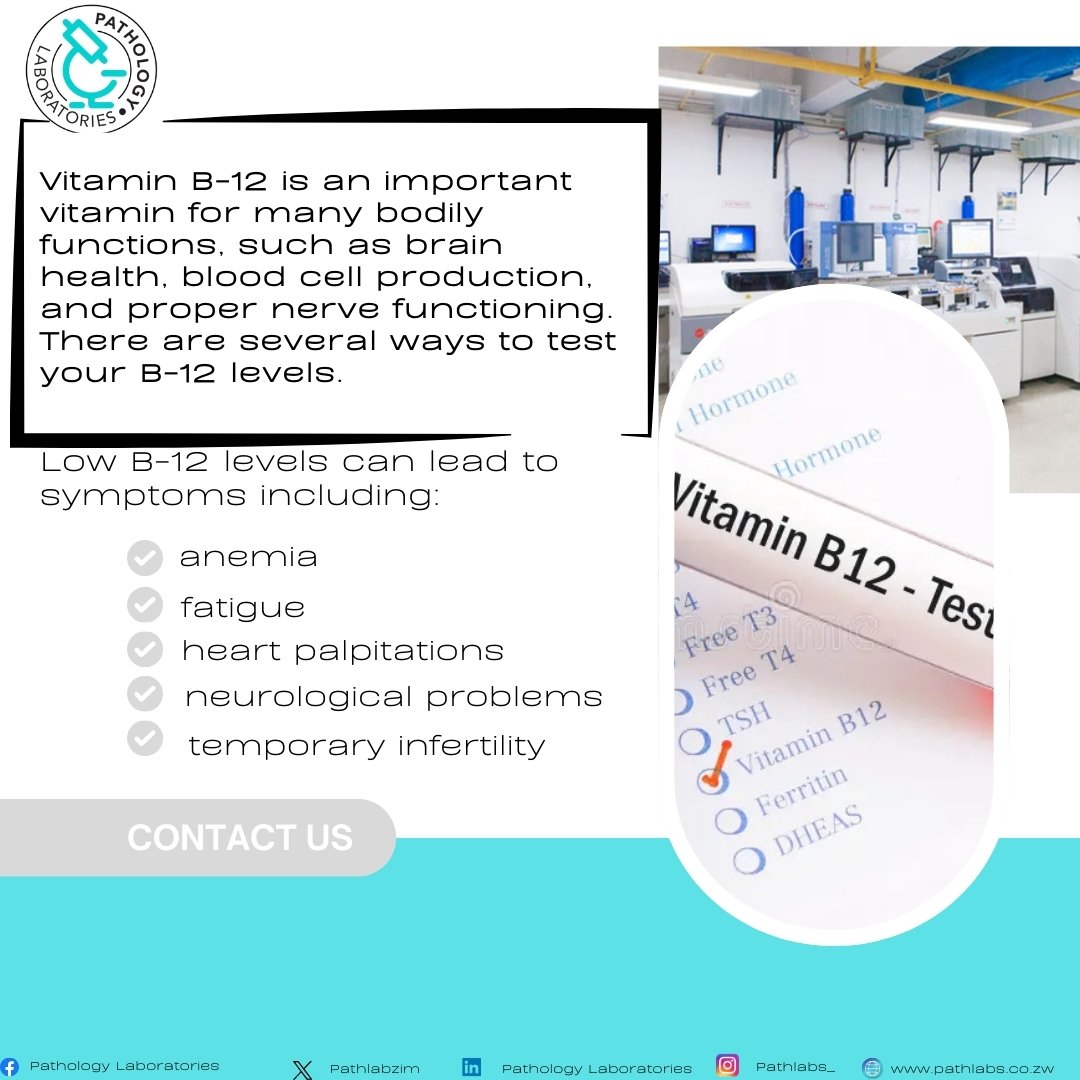 Pathlabzim's tweet image. Did you know?

Your Vitamin B12 levels can tell a lot about what your body is going through.

Do yourself a favour and visit your healthcare provider for more information. Be in the know. 

#wecare
#confidentdiagnosis