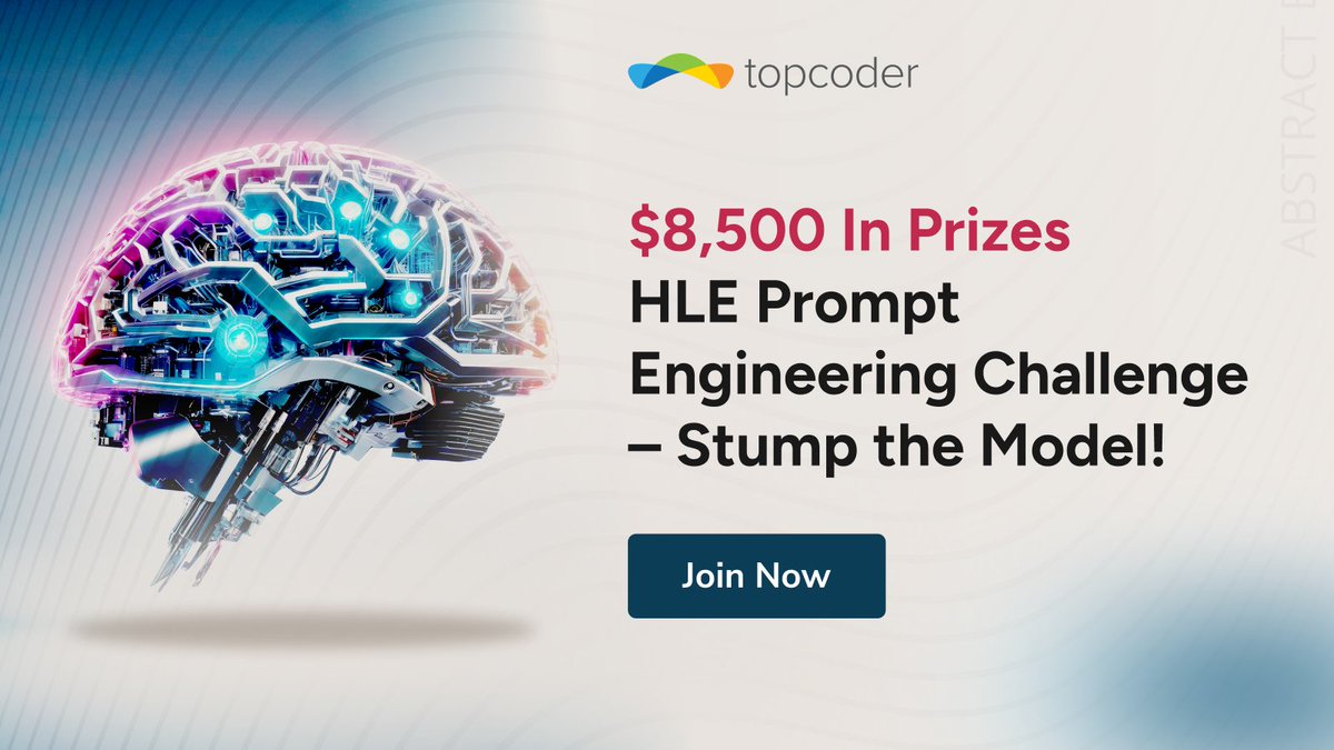 Topcoder's tweet image. New AI Challenge Alert!
Can you create a prompt so hard even the smartest AIs fail to answer it?
💡 Create factual, reasoning-based questions
🤖 Test them on Google Search AI + Gemini Flash 2.0
💸 Earn $140–$40 for each successful stump
Link in the comments!
#topcoder #ai