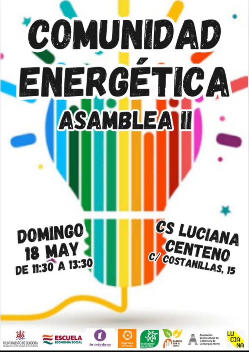PAX - Patios Axerquía (@patiosaxerquia) on Twitter photo El próximo domingo 18 mayo, 11:30h en #lucianacenteno en #CordobaESP se celebrará la II Asamblea para la constitución de la #ComunidadEnergética!
<a href="/economia_social/">Escuela de Economía Social</a> <a href="/tejedoracordoba/">LaTejedora</a>
#barriosxelclima
Te esperamos!! El próximo domingo 18 mayo, 11:30h en #lucianacenteno en #CordobaESP se celebrará la II Asamblea para la constitución de la #ComunidadEnergética!
<a href="/economia_social/">Escuela de Economía Social</a> <a href="/tejedoracordoba/">LaTejedora</a>
#barriosxelclima
Te esperamos!!