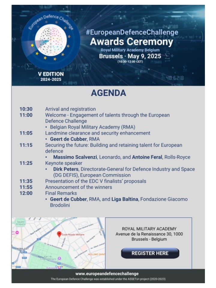 ASSETs+ (@assets_plus) on Twitter photo #EuropeanDefenceChallenge 2025 Awards Ceremony🗓️ Don’t miss it this Friday if you want to be the first to discover this edition’s winning teams! It will take place in #Brussels at <a href="/RMA_Belgium/">Royal Military Academy Belgium</a>
👉Registration assets-plus.eu/challenge
<a href="/EUDefenceAgency/">European Defence Agency</a> <a href="/defis_eu/">EU Defence and Space</a> #EUDefenceIndustry #EuropeanDefenceChallenge 2025 Awards Ceremony🗓️ Don’t miss it this Friday if you want to be the first to discover this edition’s winning teams! It will take place in #Brussels at <a href="/RMA_Belgium/">Royal Military Academy Belgium</a>
👉Registration assets-plus.eu/challenge
<a href="/EUDefenceAgency/">European Defence Agency</a> <a href="/defis_eu/">EU Defence and Space</a> #EUDefenceIndustry