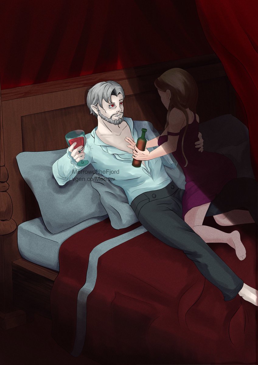 MerrowFjord's tweet photo. Here is a piece I completed a few months back for the Fine Wine zine, I decided to draw a silver fox vampire and one of his thralls enjoying the evening. 
I am available to work on something similar if you are interested (link in bio) #vampire #art https://t.co/3bB9ujgjBr