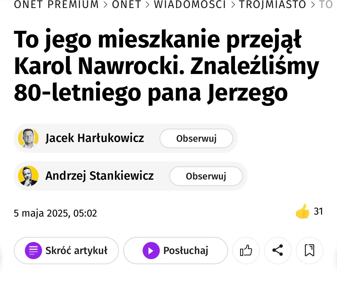 ‼️Pan Karol tak bardzo „opiekował się niepełnosprawnym i samotnym” Panem Jerzym, że ten trafił do Domu Pomocy Społecznej. Pan Karol dowie się o tym z publikacji Onetu. Mieszkanie, które zataił Nawrocki, nie znajduje się w dyspozycji Pana Jerzego. Kim Pan jest Panie Nawrocki?