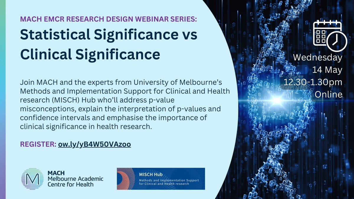Melbourne Academic Centre for Health (@machaustralia) on Twitter photo Join us over lunch Wed 14 May for the latest in our #EMCR #ResearchDesign Webinar series featuring expert biostatisticians A/Prof <a href="/Karen/">Karen Comas</a> Lamb and @Phoebe Fitzpatrick from the @MischHUB.
Book your place: Join us over lunch Wed 14 May for the latest in our #EMCR #ResearchDesign Webinar series featuring expert biostatisticians A/Prof <a href="/Karen/">Karen Comas</a> Lamb and @Phoebe Fitzpatrick from the @MischHUB.
Book your place: