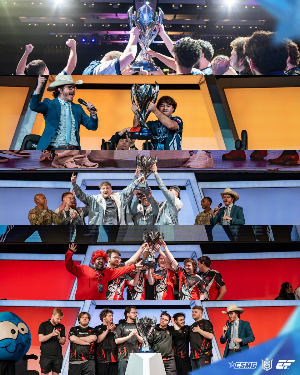 EsportsU (@esportsugaming) on Twitter photo Congratulations to our 5 #CECCTexas2025 Champions!
🏆 Smash Ultimate: <a href="/Fisher_Esports/">Fisher Esports</a>
🏆 Street Fighter 6: Bloo <a href="/FIUEsportsClub/">Panther Esports</a>
🏆 Rocket League: <a href="/EsportsConcord/">Concord Esports</a>
🏆 Overwatch: <a href="/Redbird_Esports/">Redbird Esports</a>
🏆 Valorant: <a href="/MaryvilleGG/">Maryville Esports</a> Congratulations to our 5 #CECCTexas2025 Champions!
🏆 Smash Ultimate: <a href="/Fisher_Esports/">Fisher Esports</a>
🏆 Street Fighter 6: Bloo <a href="/FIUEsportsClub/">Panther Esports</a>
🏆 Rocket League: <a href="/EsportsConcord/">Concord Esports</a>
🏆 Overwatch: <a href="/Redbird_Esports/">Redbird Esports</a>
🏆 Valorant: <a href="/MaryvilleGG/">Maryville Esports</a>