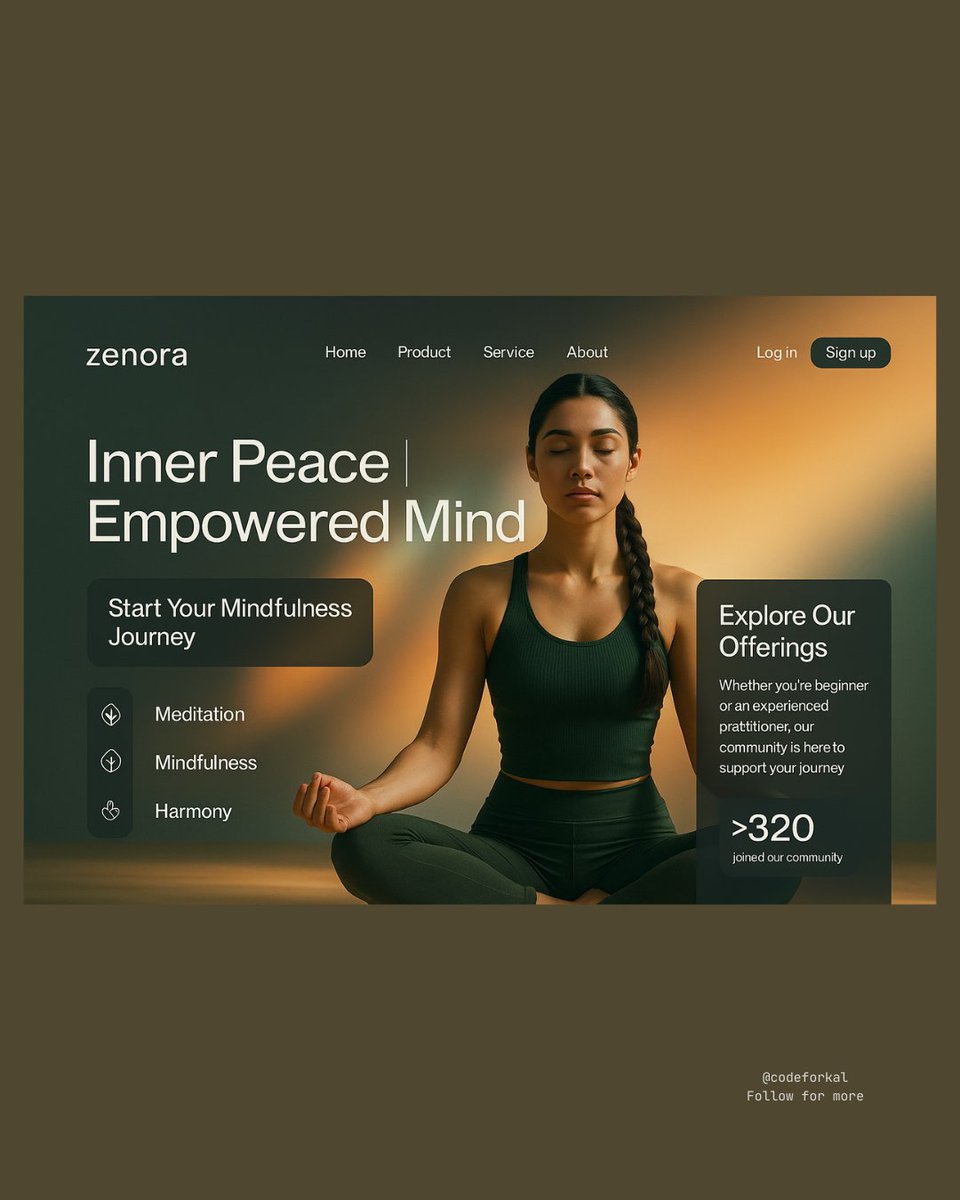 codeforkal's tweet image. It's Monday, and here's today's hero section concept design!
Went for a mindful wellness theme with sharp corners, minimal layout, and a refreshed vibe. Let me know what you think 👇