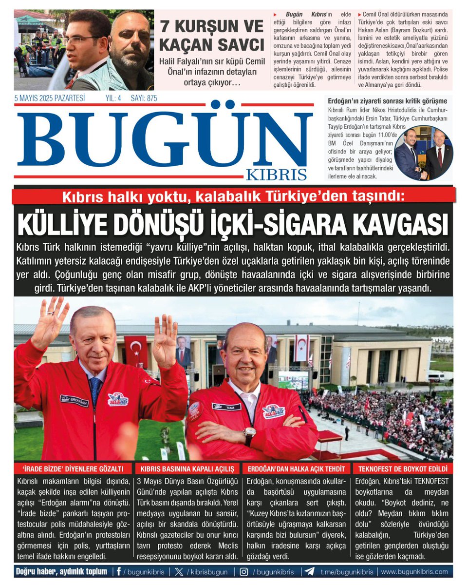 Kıbrıs halkı yoktu, kalabalık Türkiye’den taşındı: 

KÜLLİYE DÖNÜŞÜ İÇKİ-SİGARA KAVGASI

Kıbrıs Türk halkının istemediği “yavru külliye”nin açılışı, halktan kopuk, ithal kalabalıkla gerçekleştirildi. Katılımın yetersiz kalacağı endişesiyle Türkiye’den özel uçaklarla getirilen