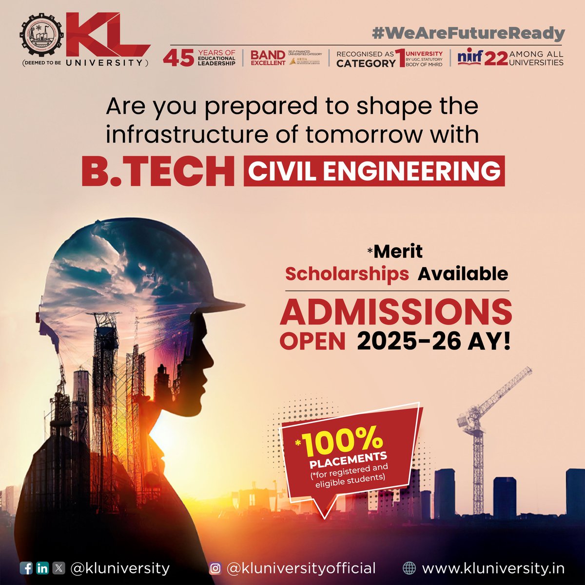 kluniversity's tweet image. B.Tech Civil Engineering program focuses on building not just structures, but future leaders in field. Shape your career and lead way in civil engineering with KLU.

kluniversity.in/admissions-202…

#KLU #btechcivilengineering #civilengineering #btechadmissions2025