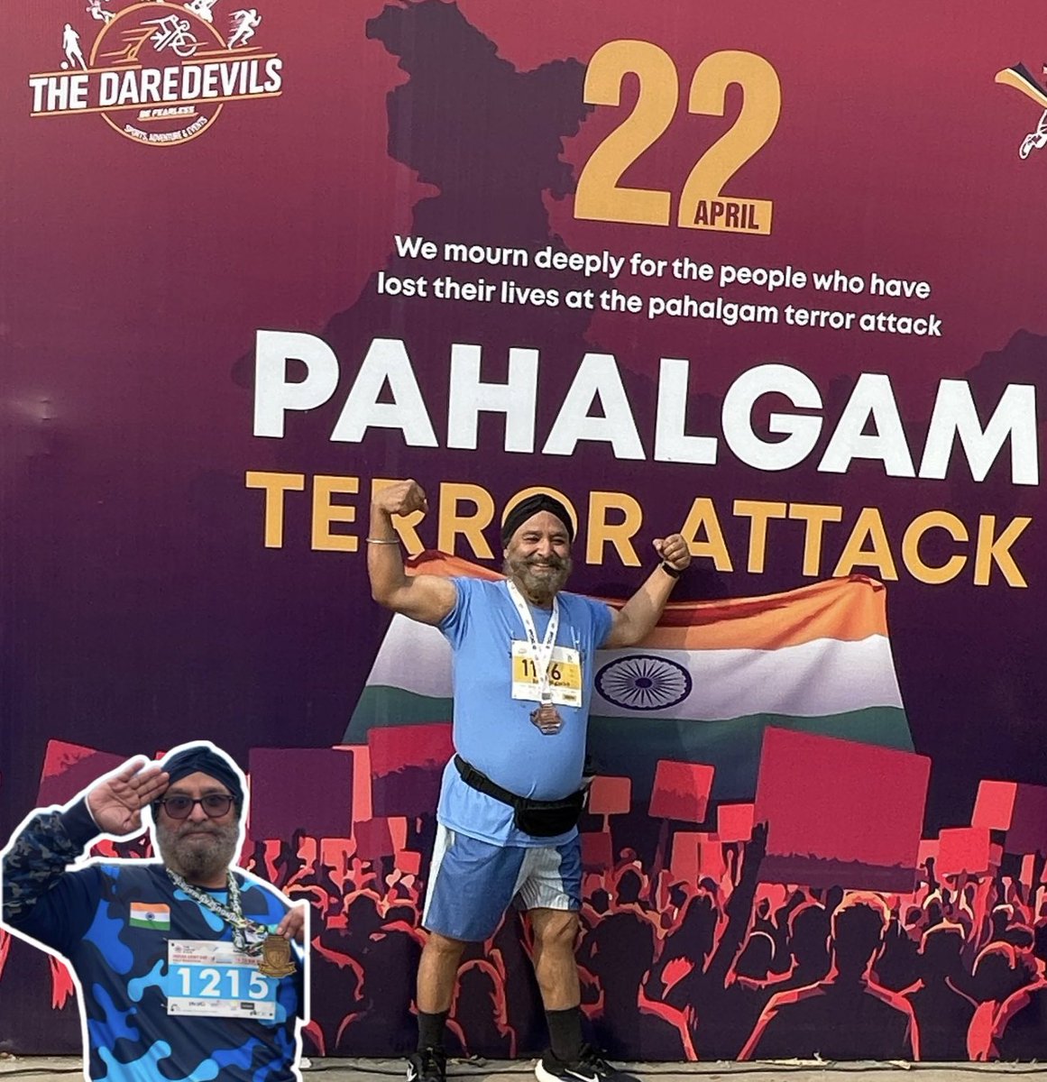 rattan_saarthi's tweet photo. @sonalgoelias Extremely happy to #run for #fitness #health #wellness #competewithyourself while mourning for innocent victims & feeling sad about tragic loss of lives in #PahalgamTerroristAttack to show that India 🇮🇳 stands United for its People! Jai Hind!
Rattan 64 #Faridabad #runner #running https://t.co/P7wtDFDYcv
