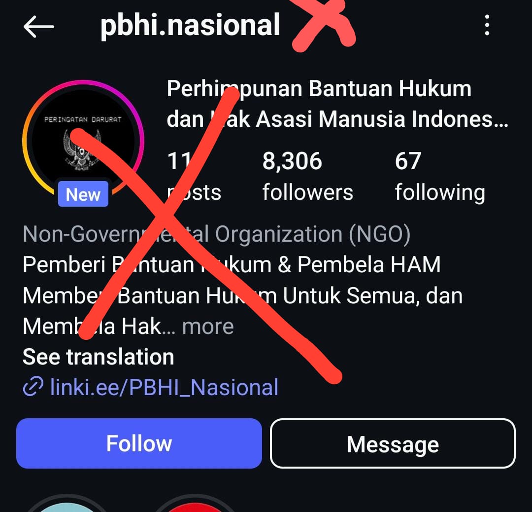 Akun PBHI dipalsukan. Tolong report akun ini gaes!  Yang asli follower 30K lebih