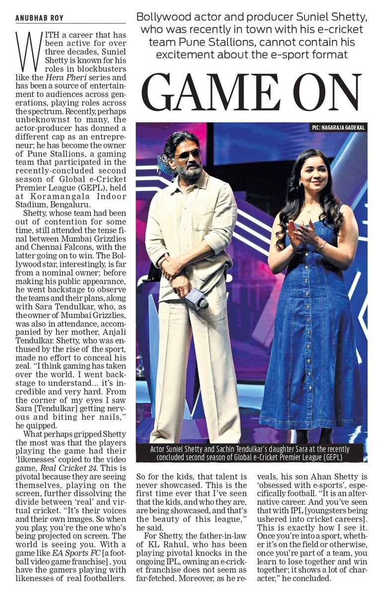 Bollywood actor and producer Suniel Shetty (<a href="/SunielVShetty/">Suniel Shetty</a>) , who was recently in town with his e-cricket team Pune Stallions, cannot contain his excitement about the e-sport format

✍️ <a href="/anubhabnewinex/">anubhab</a> 
📷 <a href="/gadekal2020/">Nagaraja Gadekal</a>