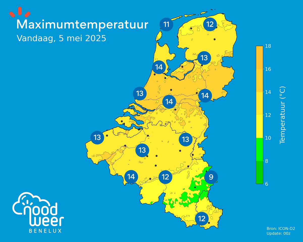 Goedemorgen! Van Amerika schakelen we opnieuw over naar de Benelux. Tijdens de vroege ochtend hangt er vooral boven het noorden van Nederland en boven de Ardennen veel lage bewolking. Boven Nederland kunnen hieruit enkele lichte buitjes vallen. De bewolking verplaatst zich