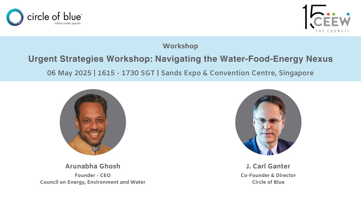 CEEW (@ceewindia) on Twitter photo 📢#CEEWEvents #HappeningTomorrow
Join us at #EcosperityWeek in Singapore for an Urgent Strategies Workshop on the #WaterEnergyFoodNexus 💧🌾⚡
📍 Sands Expo | 🕓 1615–1730 SGT
🎙 <a href="/GhoshArunabha/">Arunabha Ghosh</a> | <a href="/jcganter/">J. Carl Ganter</a> <a href="/circleofblue/">Circle of Blue</a>
🔗 …nexus-ceew-circleofblue.my.canva.site/workshop
Participants will gain a 📢#CEEWEvents #HappeningTomorrow
Join us at #EcosperityWeek in Singapore for an Urgent Strategies Workshop on the #WaterEnergyFoodNexus 💧🌾⚡
📍 Sands Expo | 🕓 1615–1730 SGT
🎙 <a href="/GhoshArunabha/">Arunabha Ghosh</a> | <a href="/jcganter/">J. Carl Ganter</a> <a href="/circleofblue/">Circle of Blue</a>
🔗 …nexus-ceew-circleofblue.my.canva.site/workshop
Participants will gain a