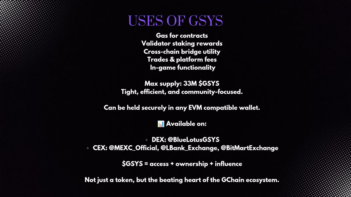 The_chiller01's tweet image. $GSYS powers the Genesys Network, a Layer-1 blockchain uniting DeFi, NFTs, and low-cost transactions.

As a governance token, it gives holders a voice in shaping a scalable, secure ecosystem.

#GSYS is not just a TOKEN, it&apos;s the HEARTBEAT of Gchain ecosystem #GenesysNetwork