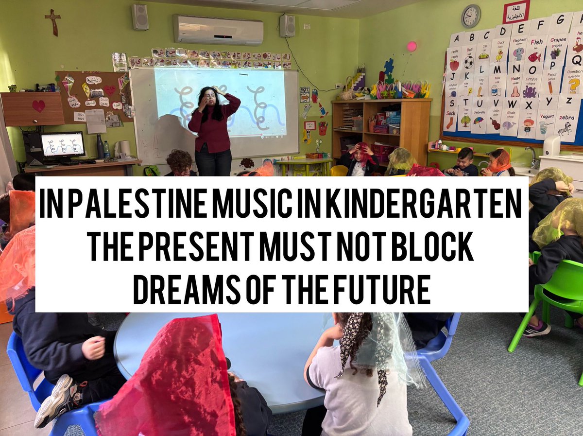 In a kindergarten in #Palestine, thanks to Tamara's stubborn perseverance, #children learn #music 
Because there will be a #later, and in that later they need #dreams to come true 

mangrovia.info/en/education-m…