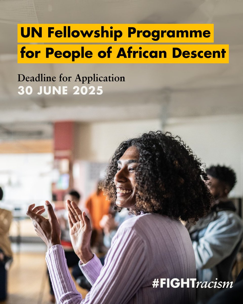 Call for Applications for People of #AfricanDescent from the diaspora!

Apply for our Fellowship Programme for People of African descent to strengthen your skills to #FightRacism: ohchr.org/en/about-us/fe…

Application deadline: 30 June 2025
