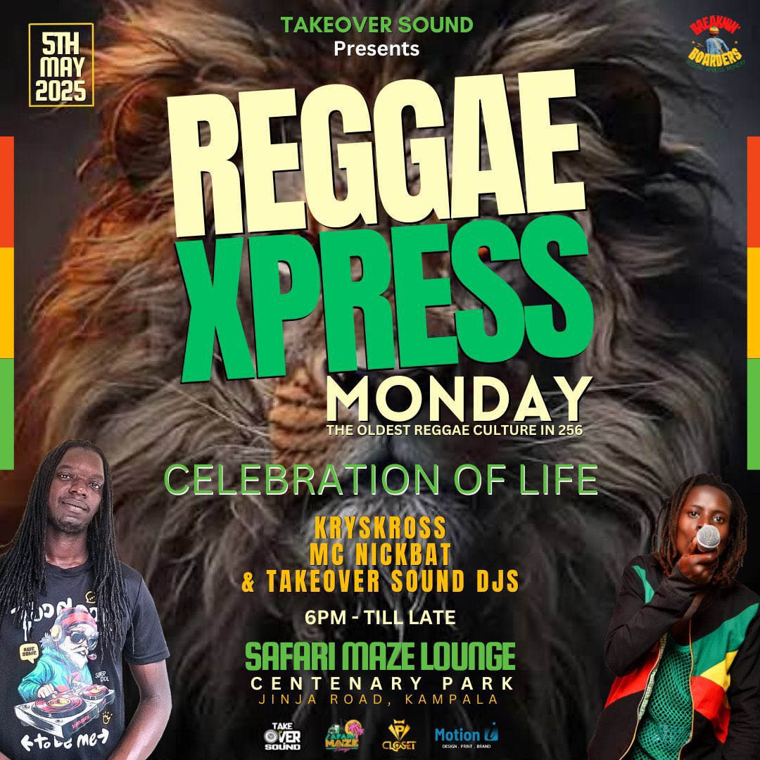 Mushrm (@mushroominc) on Twitter photo Tonight, <a href="/ReggaeXpressUG/">REGGAE XPRESS MONDAYS 🇺🇬</a>, powered by <a href="/takeoversoundug/">TakeOver Sound</a> & hosted by <a href="/IamKrysKross/">ᵗʰᵉ ɢᴏᴅꜰᴀᴛʜᴇR</a>, brings the ultimate reggae rave to Safari Maze, Centenary Park, Jinja Rd. Soak up the Irie vibes! Tonight, <a href="/ReggaeXpressUG/">REGGAE XPRESS MONDAYS 🇺🇬</a>, powered by <a href="/takeoversoundug/">TakeOver Sound</a> & hosted by <a href="/IamKrysKross/">ᵗʰᵉ ɢᴏᴅꜰᴀᴛʜᴇR</a>, brings the ultimate reggae rave to Safari Maze, Centenary Park, Jinja Rd. Soak up the Irie vibes!