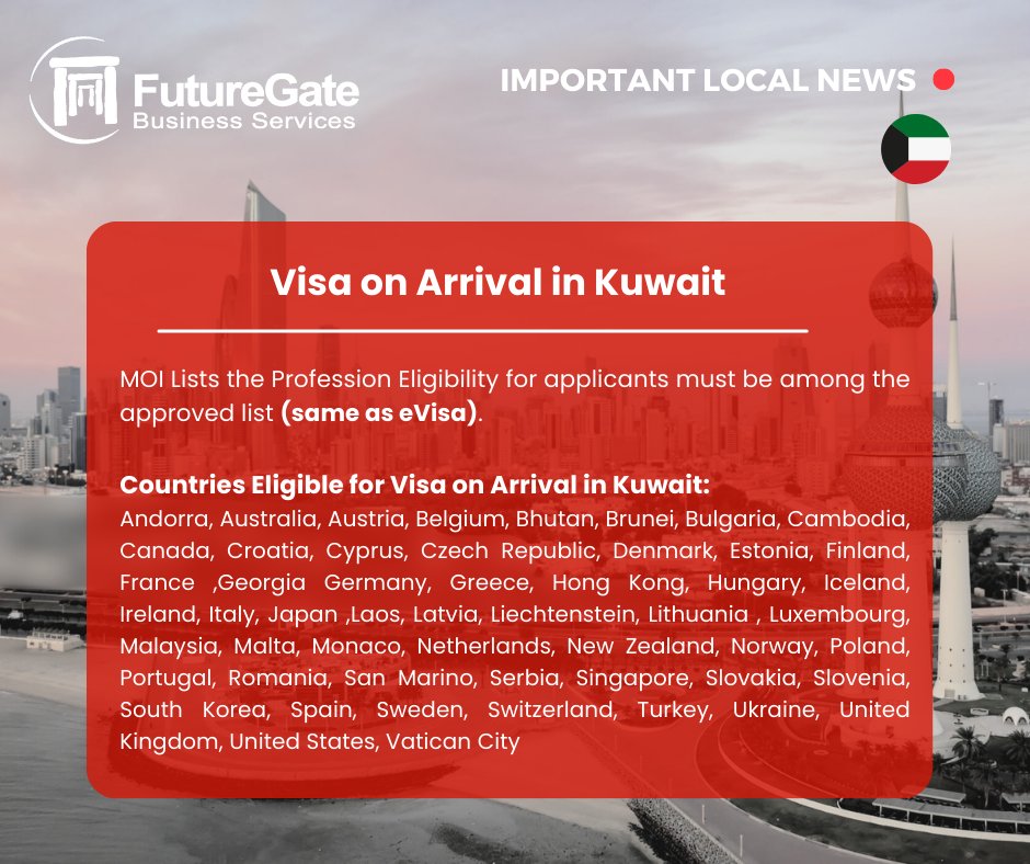 FutureGateGroup's tweet image. Visa On Arrival In Kuwait 

For more information please visit:
fgbs.futuregategroup.com/kuwait-news/al…

#FutureGate #Kuwait #Kuwaitcity #Kuwaitlife #Kuwaitbusiness