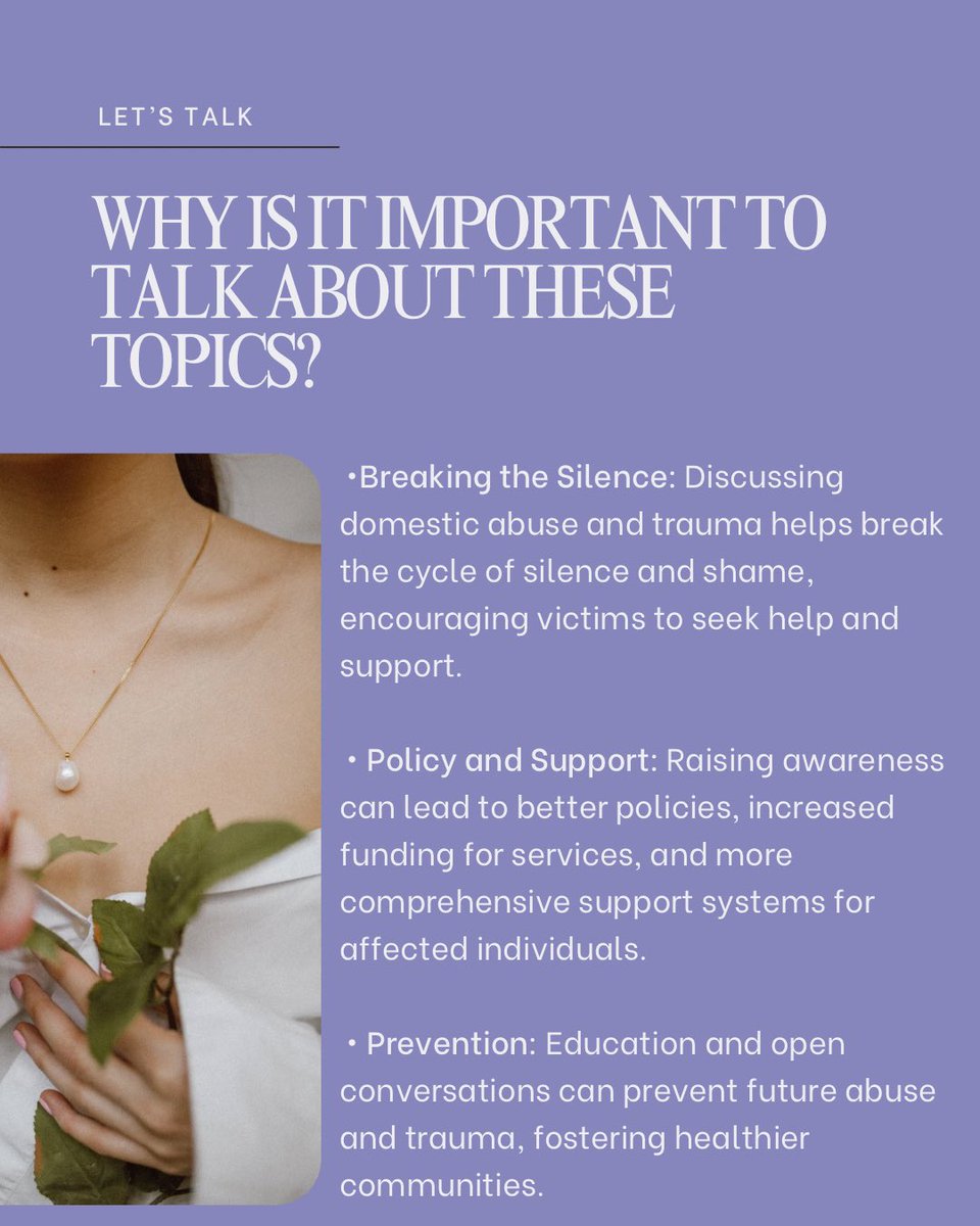 Mental health, Domestic Abuse, and Trauma—these are hard things to talk about, but even harder to carry alone. 
-
You don’t have to go through it in silence. Let’s keep choosing truth, compassion, and each other.💜
#MentalHealthMatters #BreakTheSilence #HealingJourney