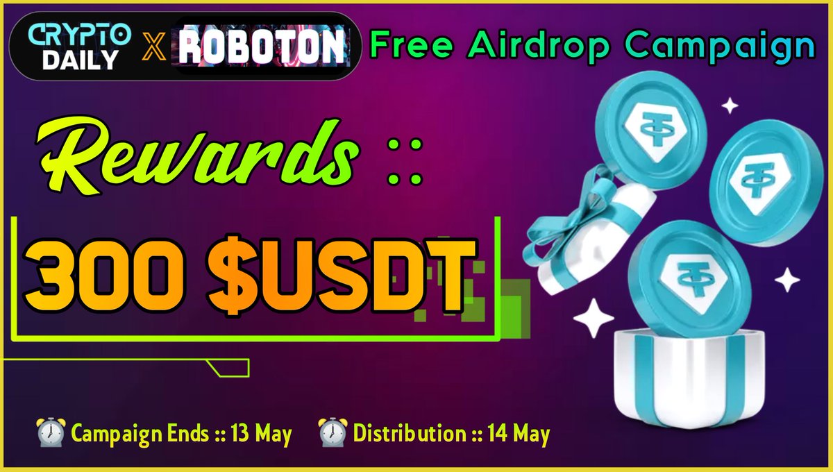 AirdropsNitro's tweet photo. ���� ROBOTON X Crypto Daily Big #Airdrop

🏆 Rewards »» 300 $USDT

🌟  Follow @roboton_offcl
⭐ Like, RT and Tag Friends
✅ Complete #TaskOn 👇
https://t.co/SNA1cbLpZY

⌚ Event Ends 13 May 
⌚ Distribution 14 May

#Airdrop #Bitcoin #Binance       #Crypto $BTC https://t.co/WF3yF44teO