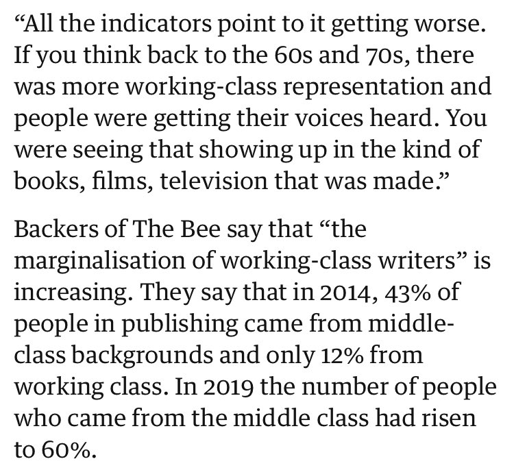 There was more working-class representation in the arts in the 70s because of social democracy, not because they had a magazine/podcast viewing class purely in terms of identitarian careerism
